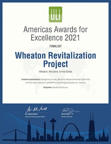 Americas Awards for Excellence 2021 Finalist certificate for the Wheaton Revitalization Project